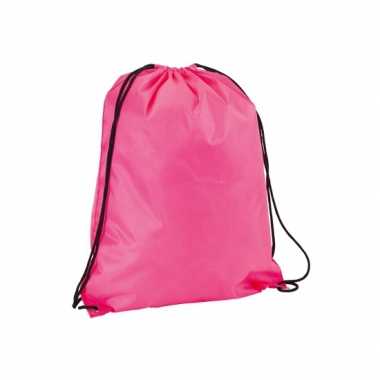 10x stuks neon roze gymtassen/gymtassen met rijgkoord 34 x 42 cm