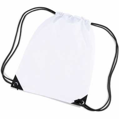 2x stuks witte sportdag gymtasjes/zwembad tasjes 45 x 34 cm