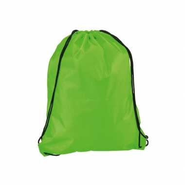 6x stuks neon groen gymtassen/gymtassen met rijgkoord 34 x 42 cm