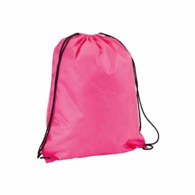 6x stuks neon roze gymtassen/gymtassen met rijgkoord 34 x 42 cm