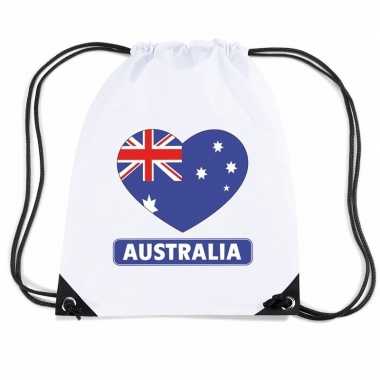 Gymtas met rijgkoord australie vlag in hart