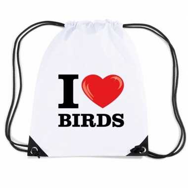 Gymtas met rijgkoord i love birds