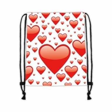 Gymtas wit met rode hartjes