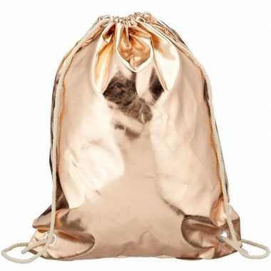 Metallic rose gouden gymtas/zwemtasje met rijgkoord
