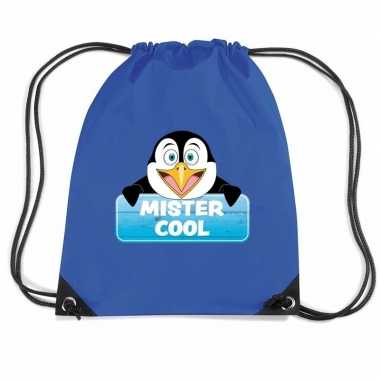 Mister cool de pinguin gymtas / gymtas blauw voor kinderen