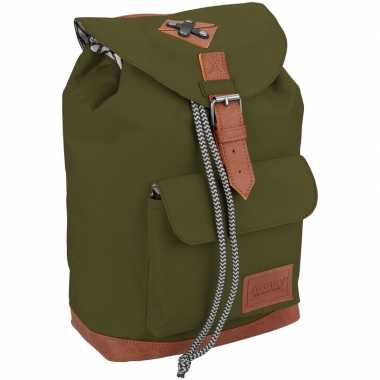 Vintage rugzak/gymtas legergroen 29 cm voor kinderen