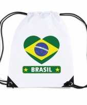 Gymtas met rijgkoord brazilie vlag in hart
