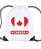 Gymtas met rijgkoord canada vlag in hart