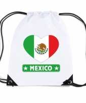 Gymtas met rijgkoord mexico vlag in hart