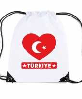 Gymtas met rijgkoord turkije vlag in hart