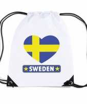 Gymtas met rijgkoord zweden vlag in hart