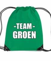 Team groen gymtas voor bedrijfsuitje